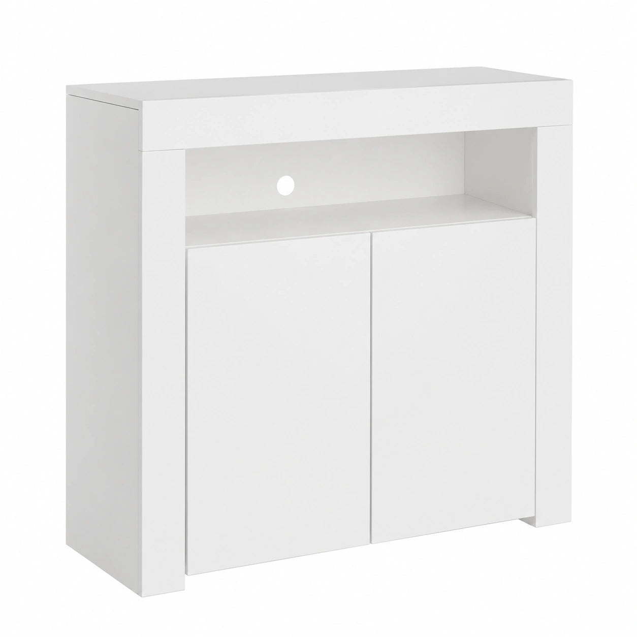 Credenza Moderna con LED, Finitura Bianco Opaco/Lucido