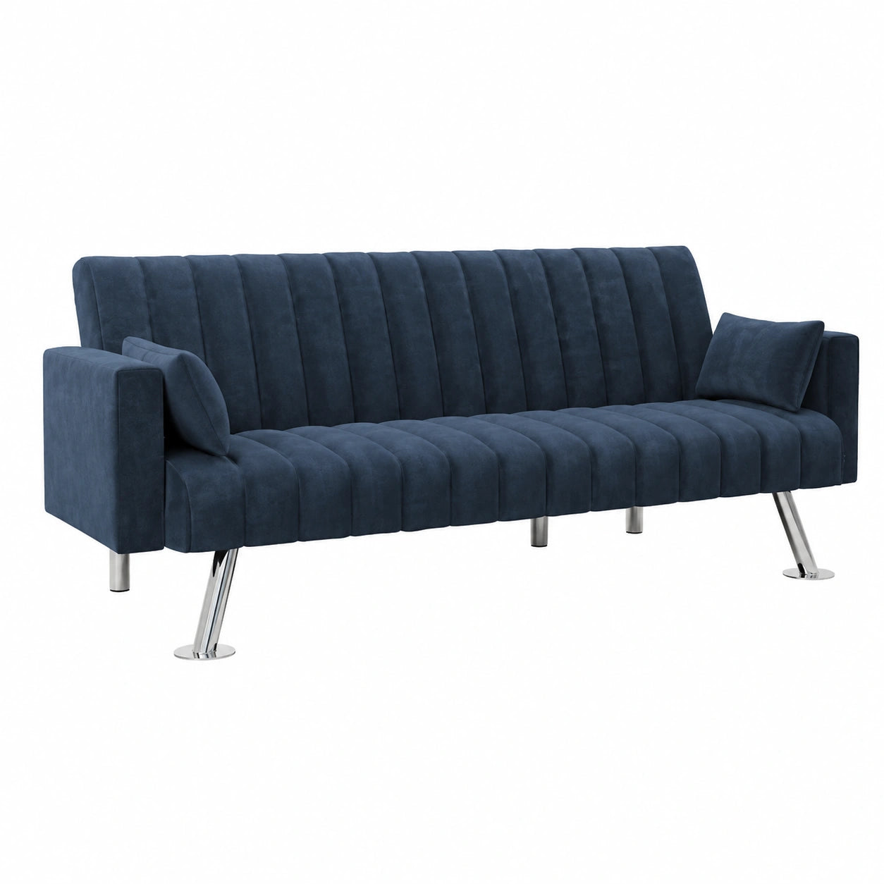 Divano Letto Nalui 3 Posti con Velluto e Piedi in Metallo, Reclinabile, Blu Navy
