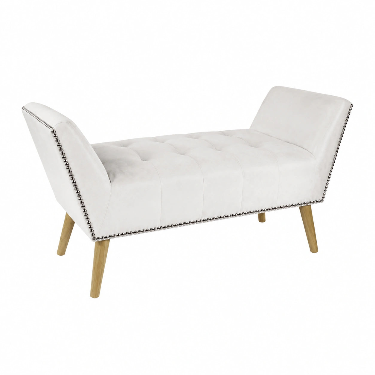 Panca Imbottita Elegante in Similpelle Bianca con Gambe in Legno 117x40x60 cm, Design Versatile per Casa