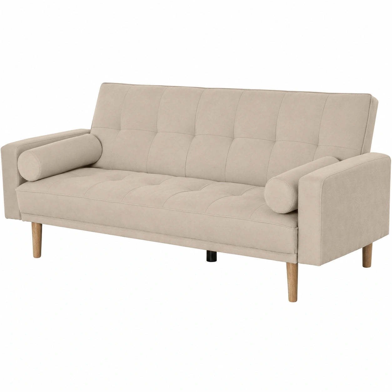 Divano Letto 3 Posti con Schienale Regolabile e Braccioli Rimovibili Beige