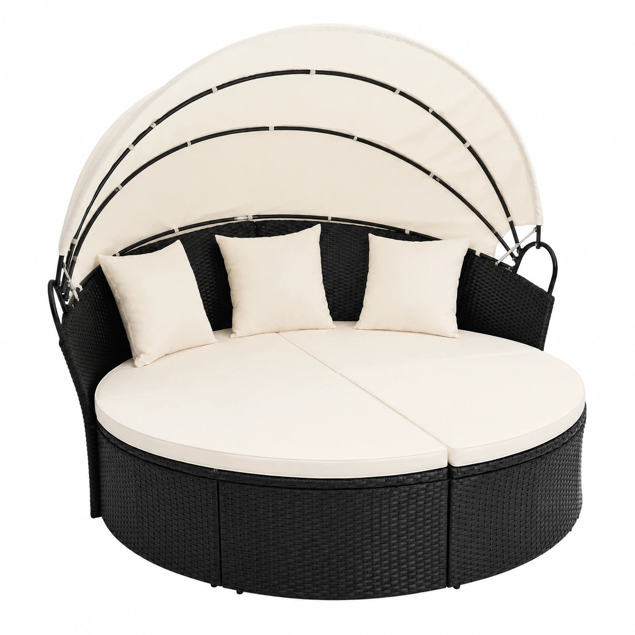 Set Rattan da Giardino LIFEZEAL: Divano Rotondo con Cuscini e Tettuccio, Lettino Prendisole Resistente 360kg