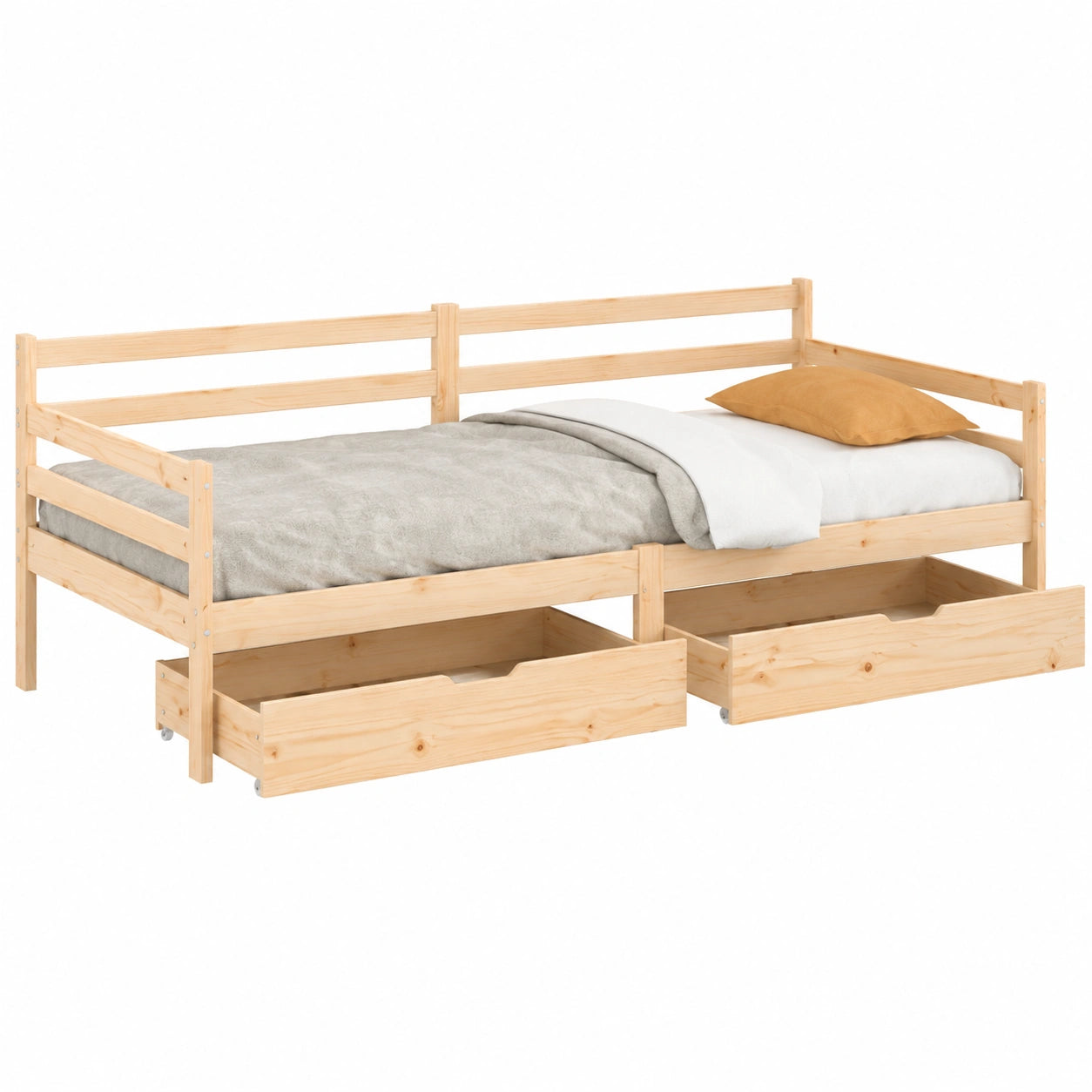 Divano Letto in Pino Massiccio con Cassetti, Bianco, 80x200 cm, Perfetto per Camera e Ospiti