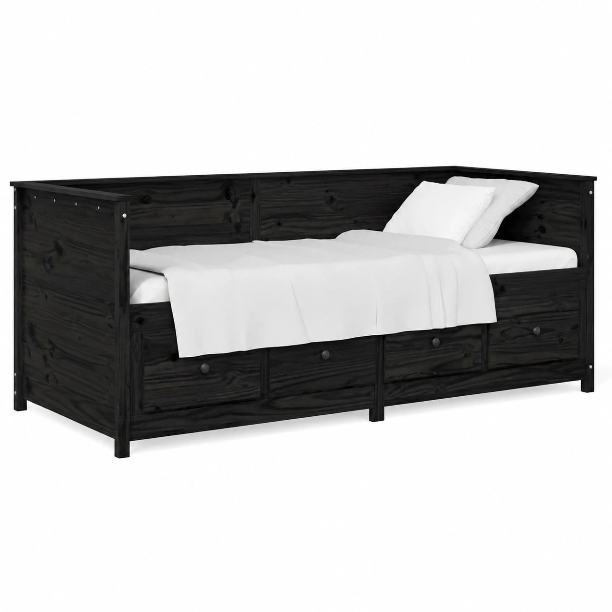 ARKEM Divano Letto con Contenitore Estraibile in Legno di Pino, Nero, 90x190 cm
