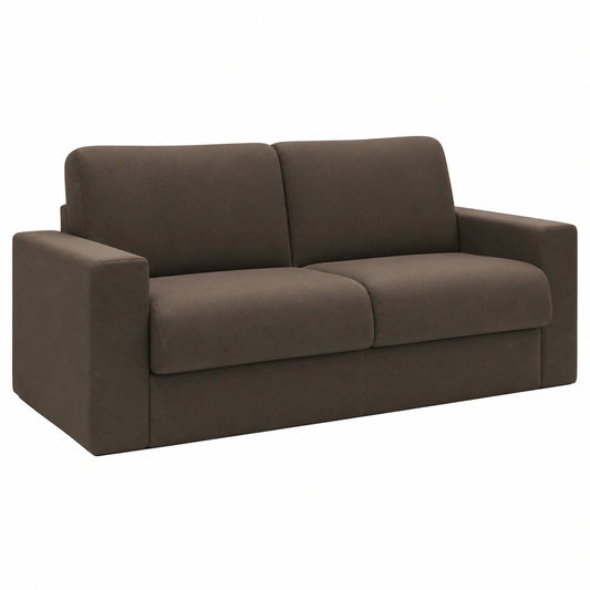 Divano Letto Matrimoniale Imbottito con Braccioli e Materasso 14cm, Tessuto Marrone, L194cm x P93cm x H87cm