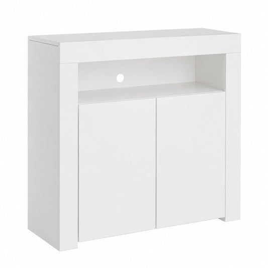 Credenza Moderna con LED, Finitura Bianco Opaco/Lucido