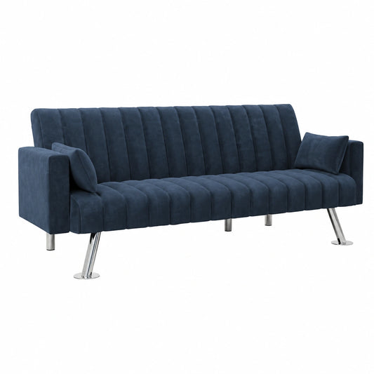 Divano Letto Nalui 3 Posti con Velluto e Piedi in Metallo, Reclinabile, Blu Navy