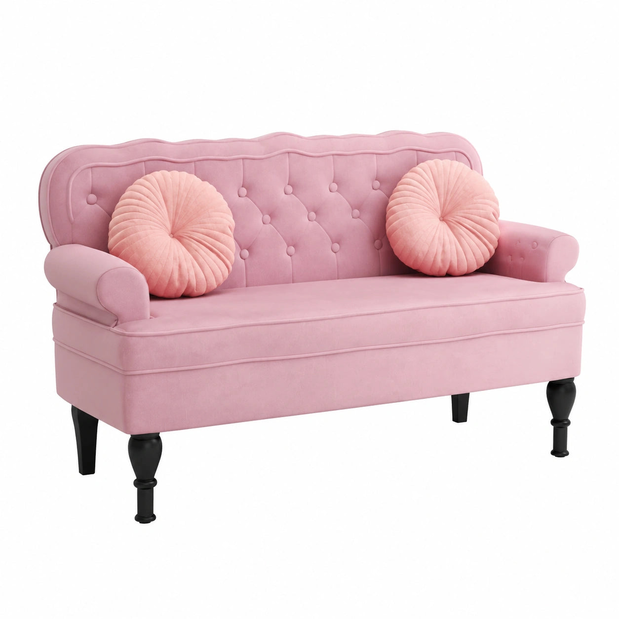 Divanetto in Velluto Rosa con Braccioli per Soggiorno, Design Retrò, 120x65x75 cm
