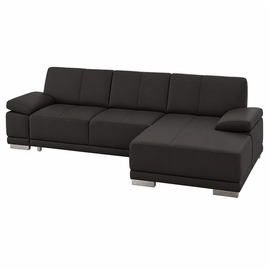 Divano letto angolare Corianne in vera pelle con braccioli regolabili, 282x80x162 cm, marrone