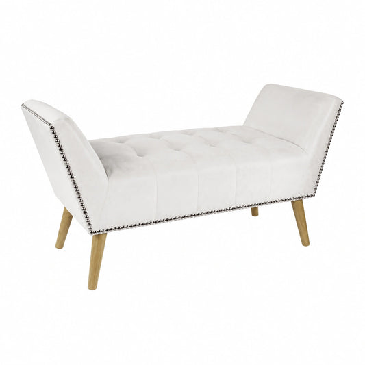 Panca Imbottita Elegante in Similpelle Bianca con Gambe in Legno 117x40x60 cm, Design Versatile per Casa