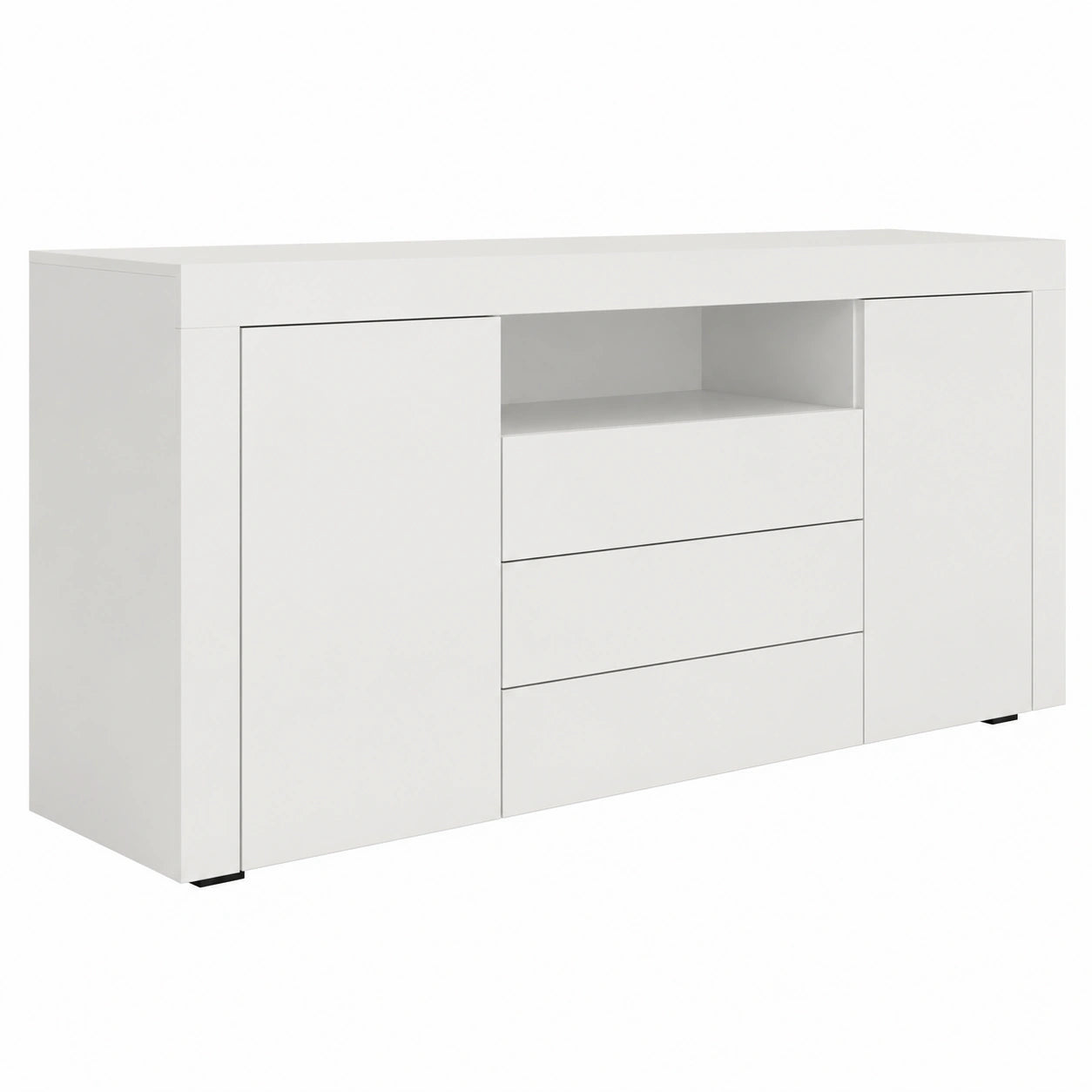 Credenza Moderna con 2 Ante e 3 Cassetti, 160x72x35cm, Bianco Opaco