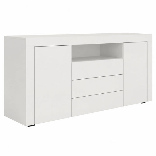 Credenza Moderna con 2 Ante e 3 Cassetti, 160x72x35cm, Bianco Opaco