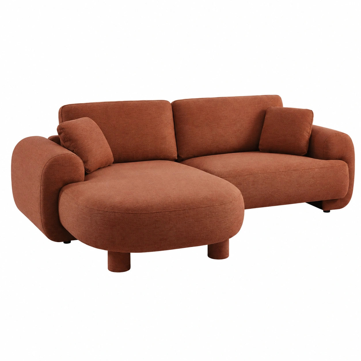 Divano angolare sinistro in tessuto terracotta, piedi rotondi, 3 posti - 231x160x78 cm