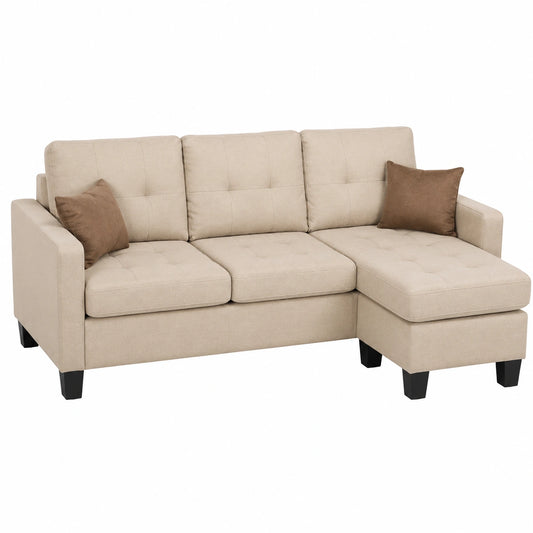 Divano angolare moderno a 3 posti con pouf e 2 cuscini per soggiorno - Colore beige