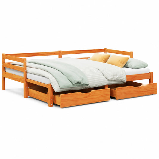 Divano Letto Pino Massello con Cassetti e Letto Estraibile 90x200cm per Soggiorno