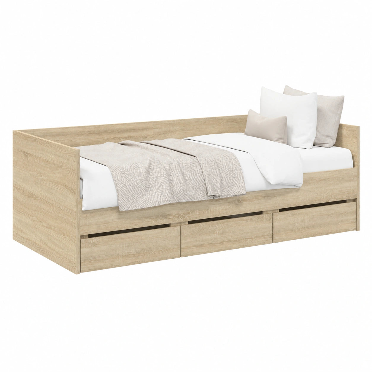 LAPOOH Divano Letto in Legno Ingegnerizzato con Cassetti, Rovere Sonoma, 100x200 cm, Ideale per Ospiti