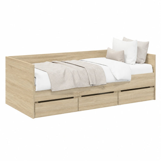 LAPOOH Divano Letto in Legno Ingegnerizzato con Cassetti, Rovere Sonoma, 100x200 cm, Ideale per Ospiti