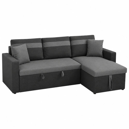 Divano Letto Angolare 223 cm in Microfibra o Ecopelle con Chaise Longue e Luci LED
