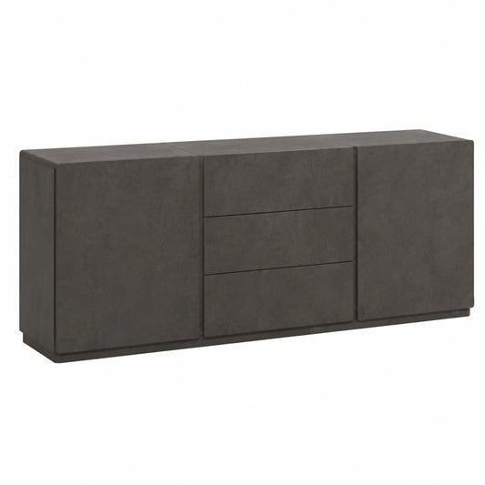 Credenza Moderna in Legno con Ante e Cassetti, Finitura Acciaio e Effetto Marmo - 200x50x97 cm