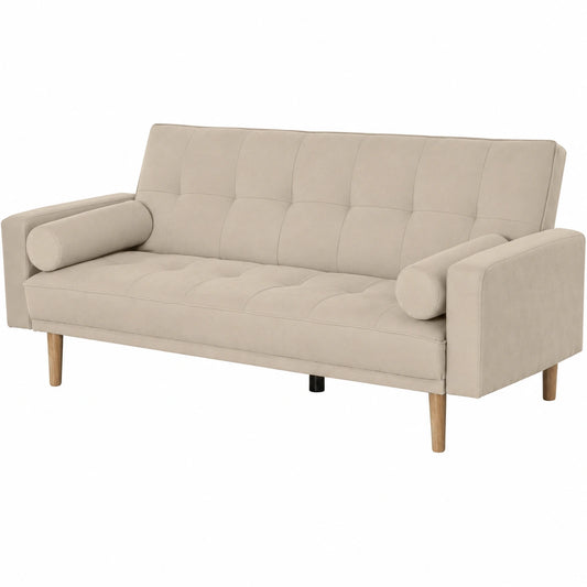 Divano Letto 3 Posti con Schienale Regolabile e Braccioli Rimovibili Beige