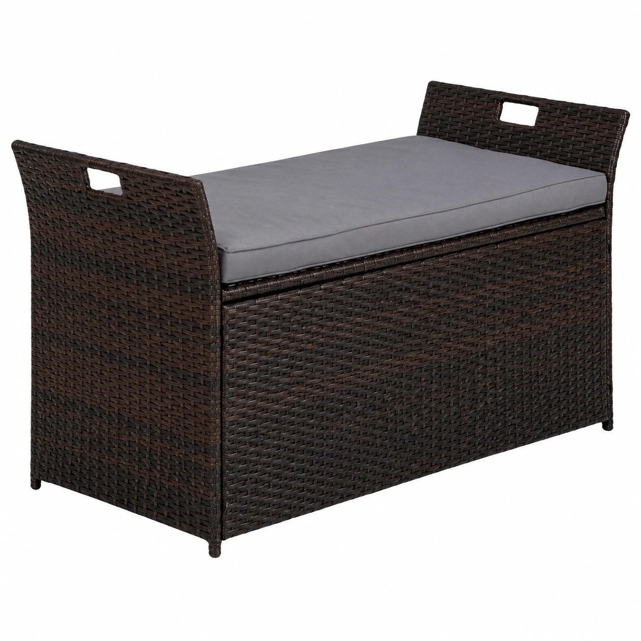 Contenitore Panca in Rattan PE con Cuscino Rimovibile e Maniglie