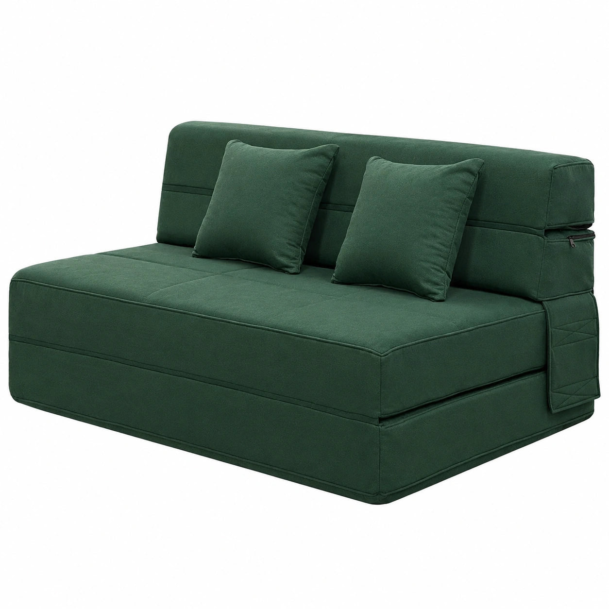 Divano Letto Futon Pieghevole con Materasso in Memory e Cuscini, Verde Scuro