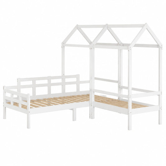 Letto e panca in pino massiccio bianco 80x200 cm con contenitore e rete