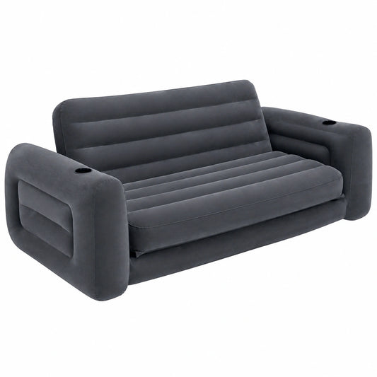 Divano Letto Gonfiabile Matrimoniale per Campeggio con Valvole Rapide, 203x231x66 cm, Grigio Antracite