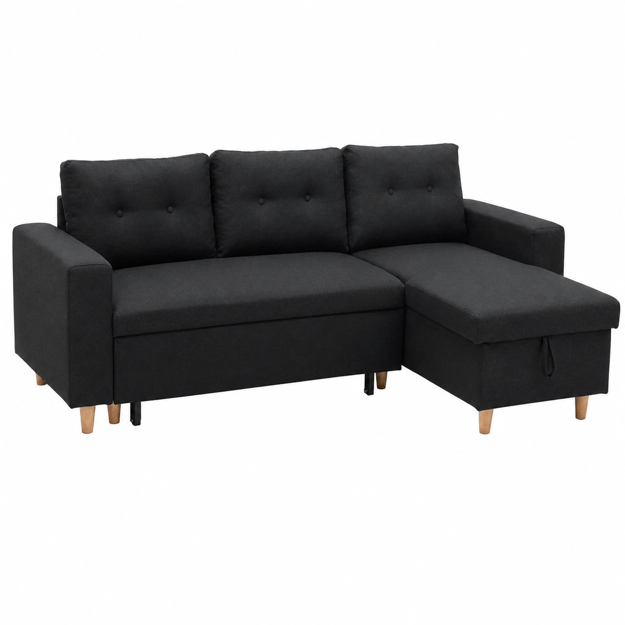 Divano Letto Reversibile a 3 posti in Tessuto Grigio con Contenitore