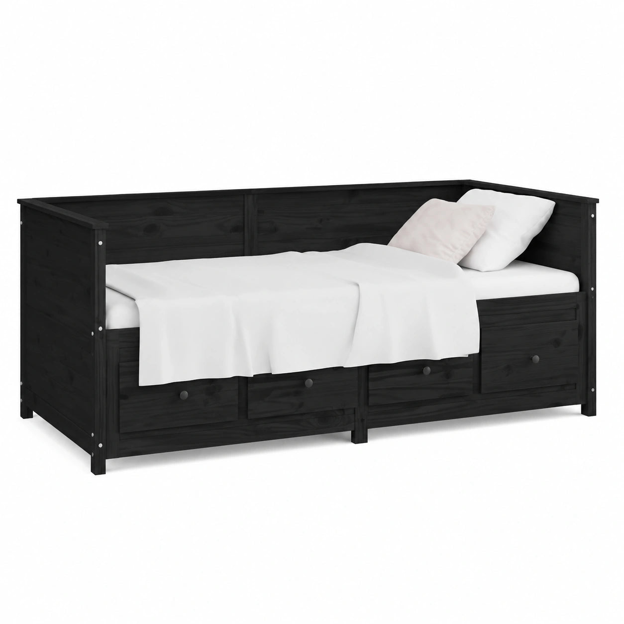 ARKEM Divano Letto Estraibile Nero in Pino Massello 90x200 cm
