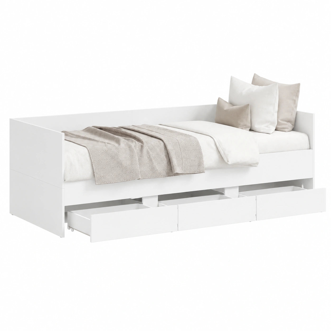 Divano Letto Estraibile con Cassetti in Legno Bianco, Struttura Salvaspazio 90x200 cm per Camera degli Ospiti
