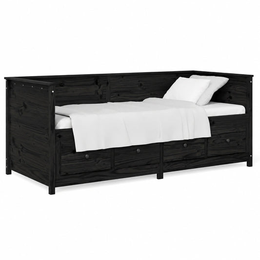 ARKEM Divano Letto con Contenitore Estraibile in Legno di Pino, Nero, 90x190 cm